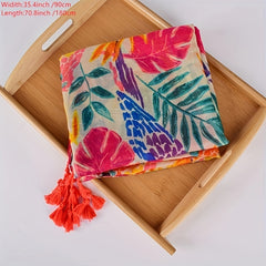 Boho Leaf Print Voile Scarf Tassel Shawl Classic Windproof Head Wrap