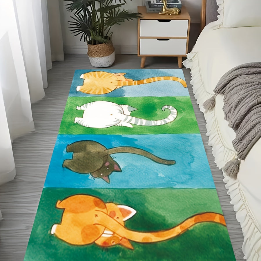 Cartoon Cats Print Rug Washable Bedside Mat Anti-skid Foot Pad Home Decor
