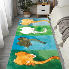 Cartoon Cats Print Rug Washable Bedside Mat Anti-skid Foot Pad Home Decor