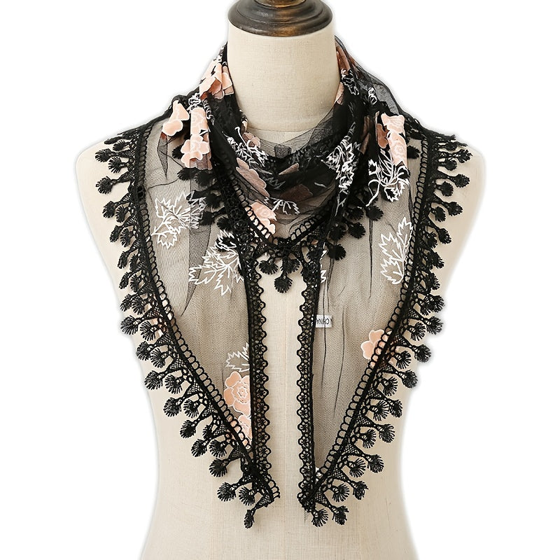 Colorful Tassel Lace Triangle Veil Head Covering Chapel Veil Latin Scarf