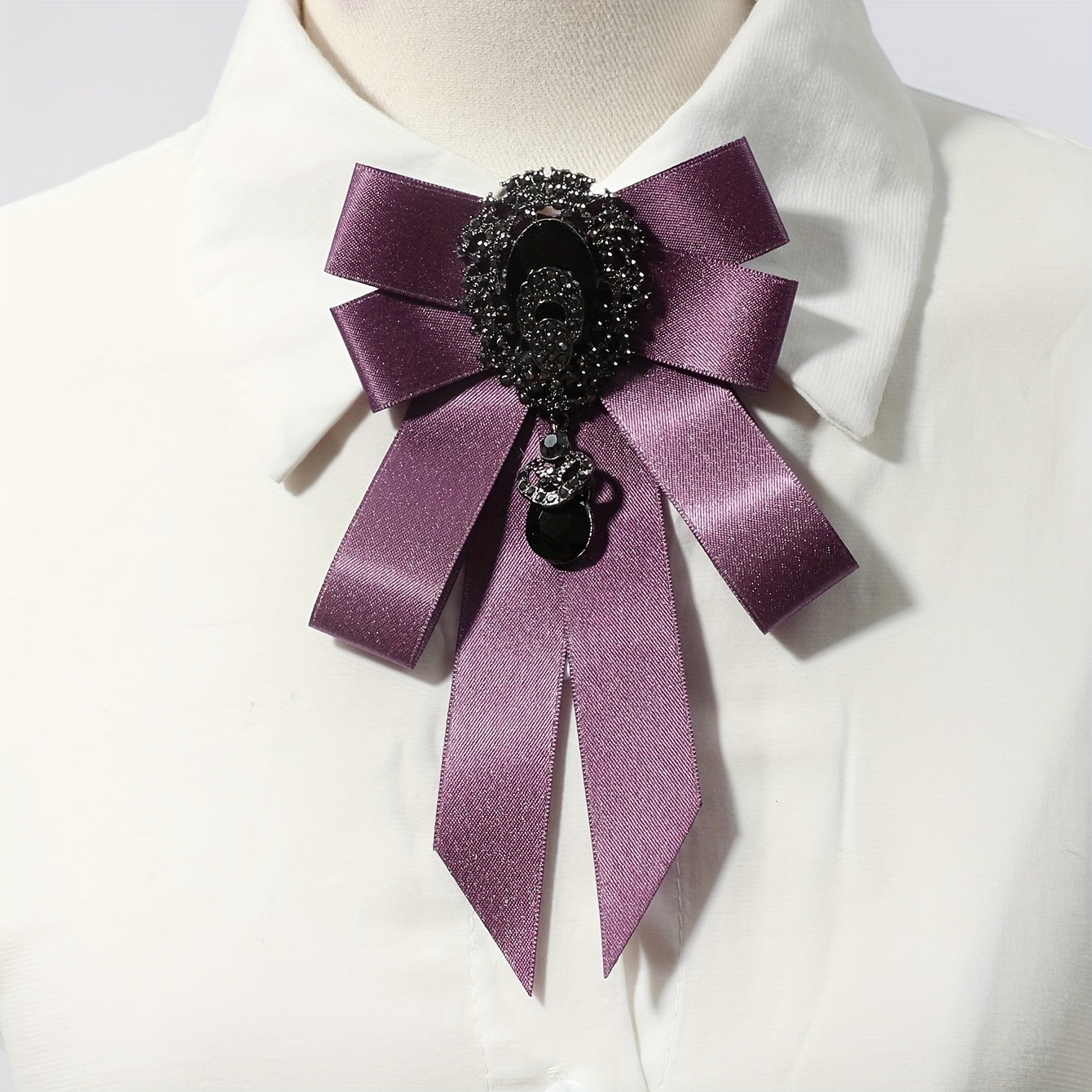 Baroque Style Purple Crystal Pendant Bow Tie