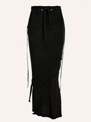 Knitted Drawstring Waist Side Shirring Skirt Casual Ankle Skirt