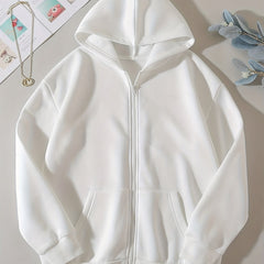 Solid Zip Up Hoodie Casual Long Sleeve Hoodies Sweatshirt With Pockets