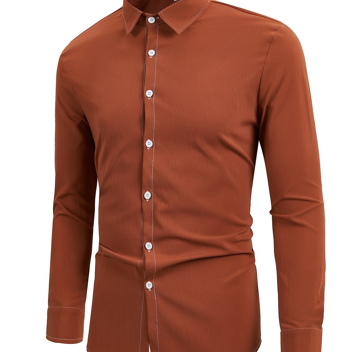 Men's Camp Collar Long Sleeve Regular Fit Solid Casual Dress Shirt