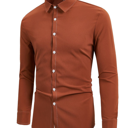 Men's Camp Collar Long Sleeve Regular Fit Solid Casual Dress Shirt