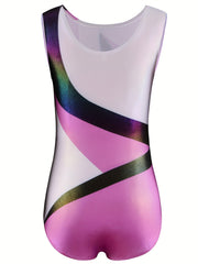 Girls Splicing Sleeveless Ballet Leotard Romper for Dance Performance