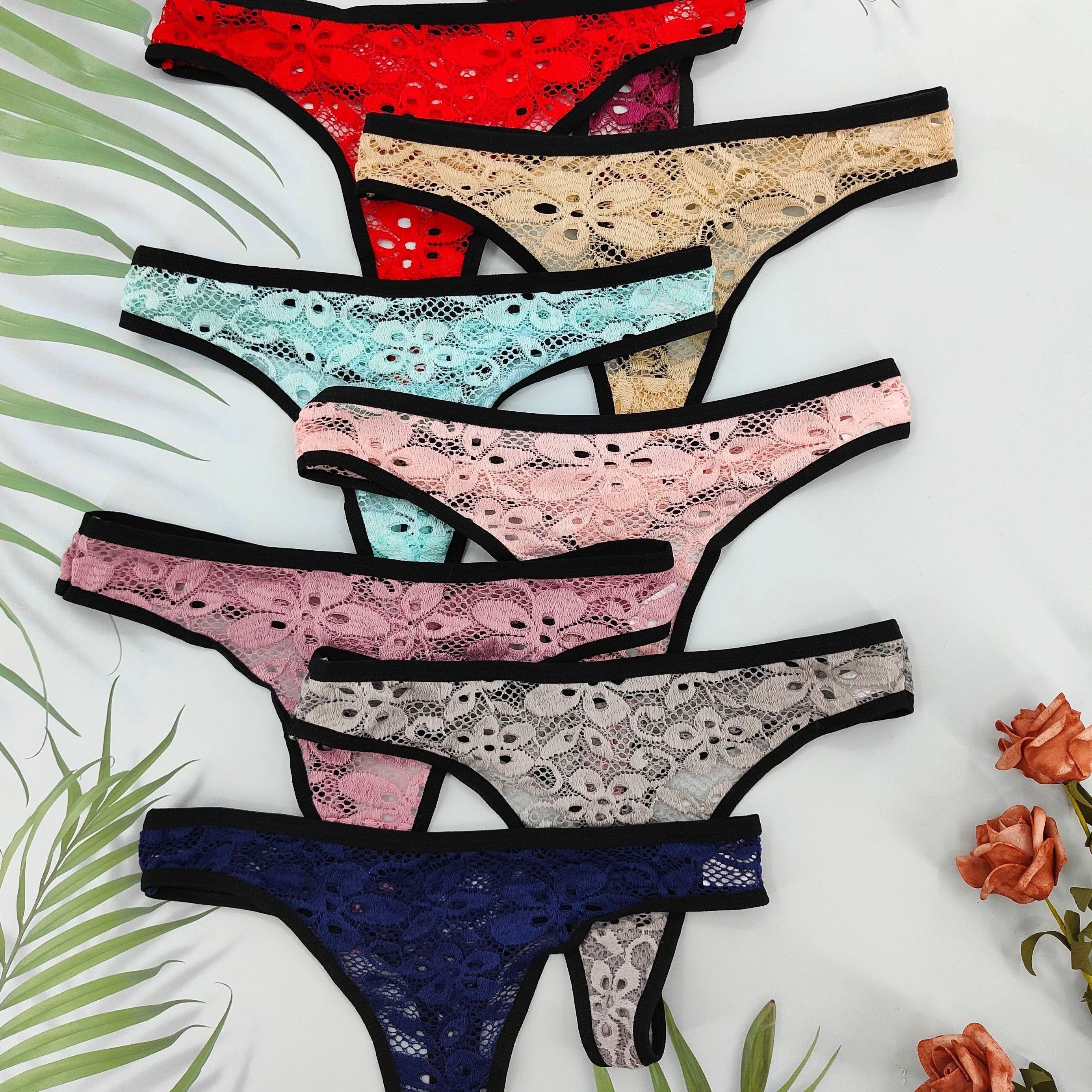 8pcs Floral Lace Thongs Soft & Comfy Intimates Panties Women's Lingerie