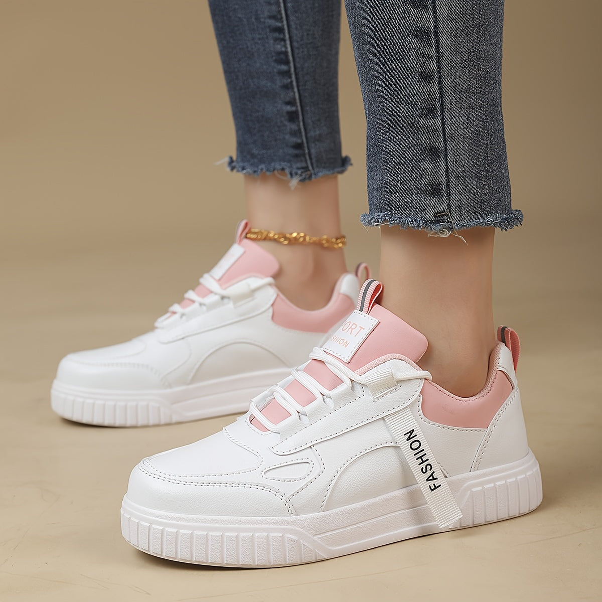 Women's Faux Leather Chunky Sneakers Casual Flat Skate Shoes