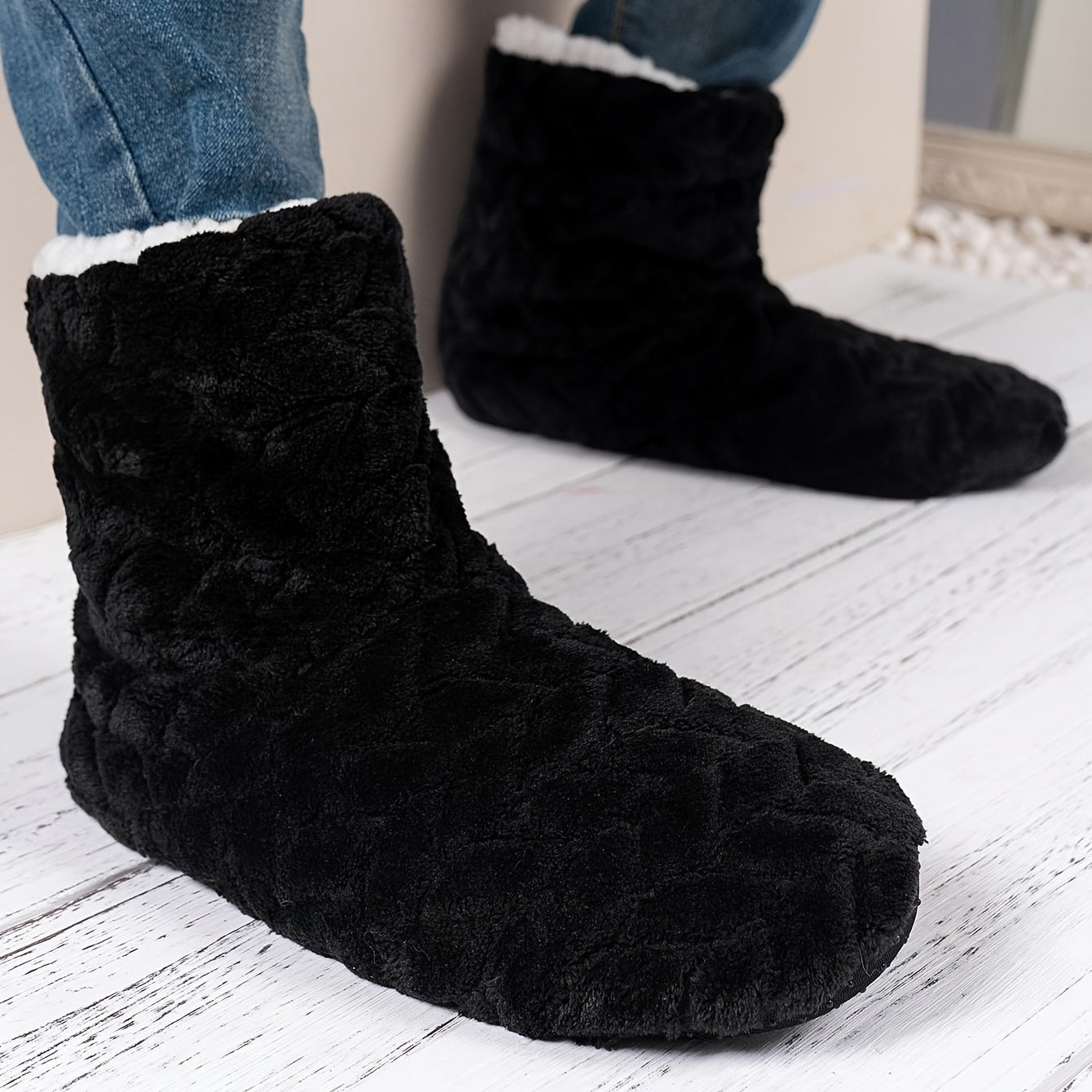 Men's Soft Plush Cozy Booties House Slippers Anti-skid Shoes
