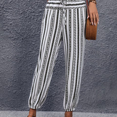 Striped Print Drawstring Joggers for Women