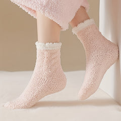 6 Pairs Colorblock Fuzzy Socks Warm Mid Tube Stockings