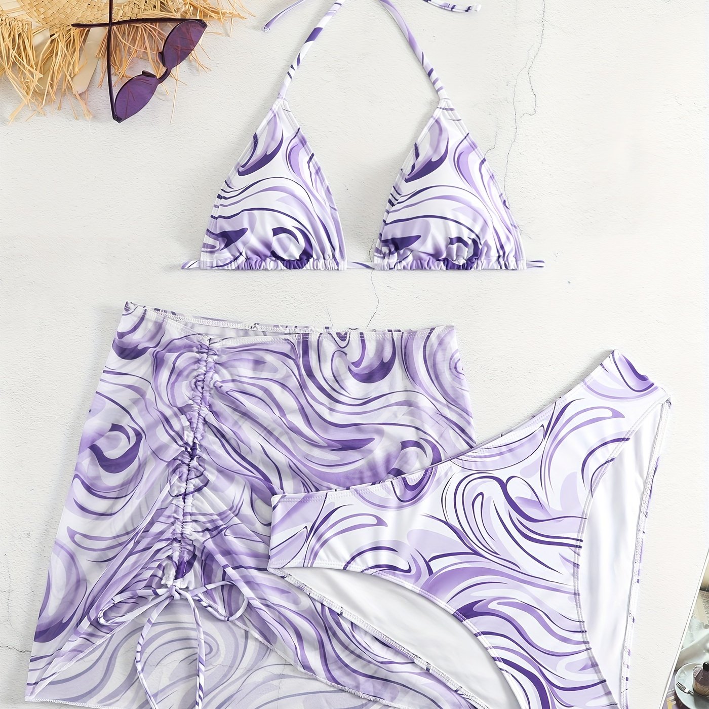 Marble Print Bikini Set 3 Piece Swimsuit