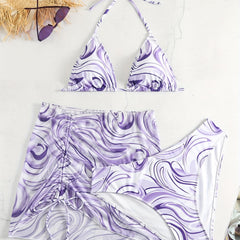 Marble Print Bikini Set 3 Piece Swimsuit