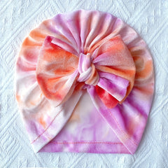 Velvet Bow Tie Dye Baby Hat for Four Seasons