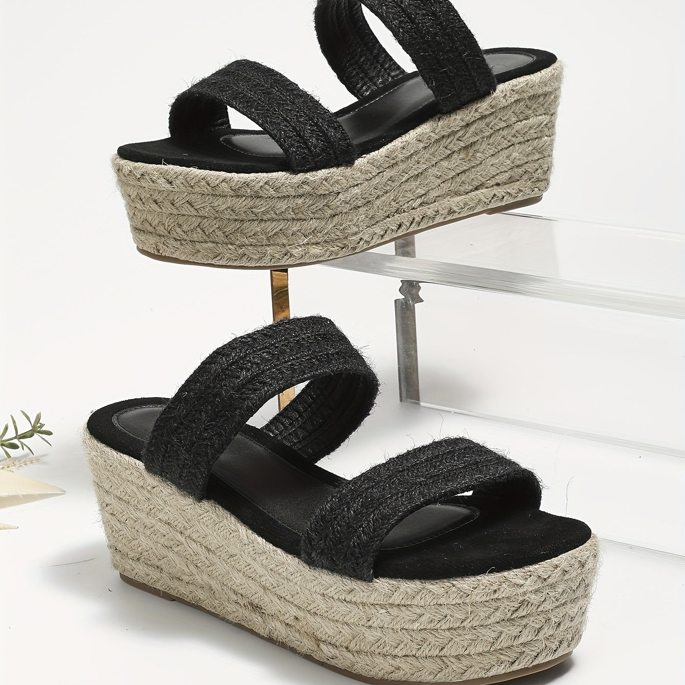 Women's Double Strap Wedge Sandals Slip On Platform Espadrille Beach Shoes