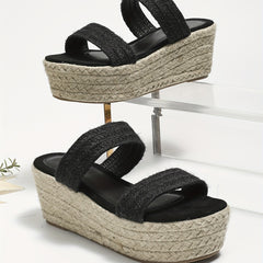 Women's Double Strap Wedge Sandals Slip On Platform Espadrille Beach Shoes