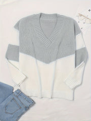 Colorblock V-Neck Sweater Long Sleeve Pullover