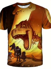 Boy's Dino Print T-shirt Active Stretch Short Sleeve Tee Kid's Clothing