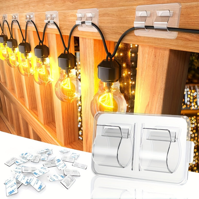 25pcs Plastic Hooks for Outdoor String Lights Waterproof Self Adhesive Clips