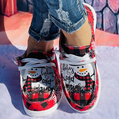 Women's Christmas Snowman & Red Checkered Print Skateboard Shoes
