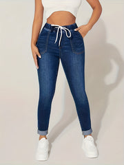 Dark Skinny Jeans High Stretch Casual Denim Trousers