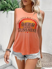 Rainbow Print Tank Top Round Neck Medium Stretch