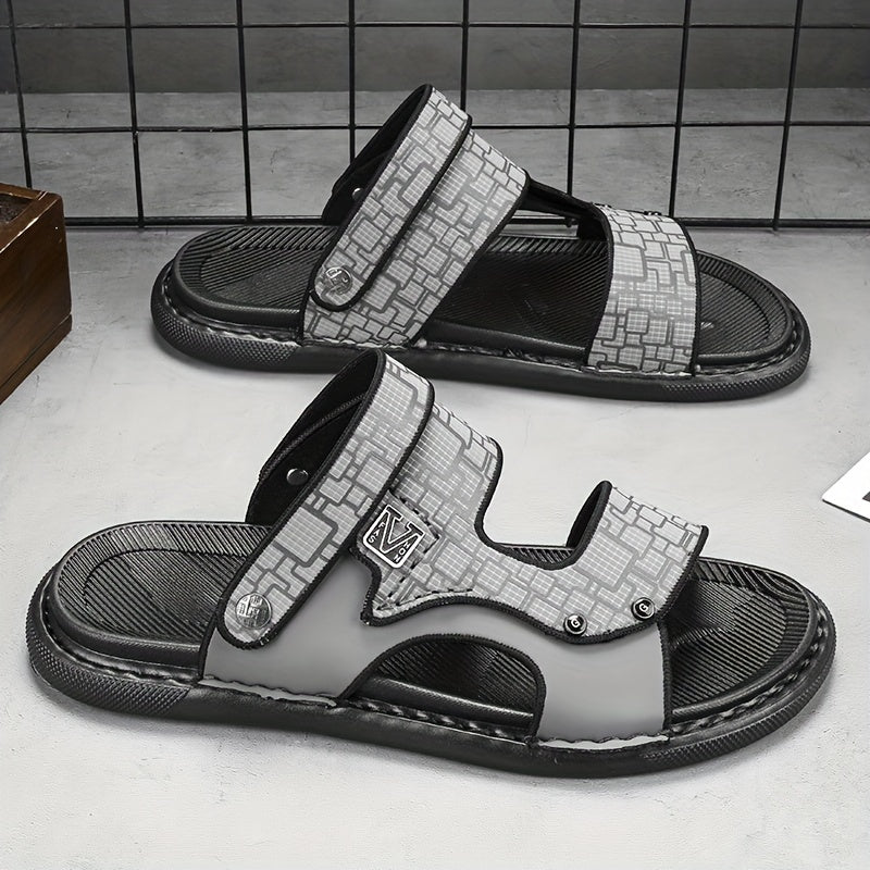 Men's Geometric Print Open Toe Slip On Strap Sandals