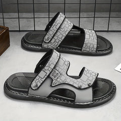 Men's Geometric Print Open Toe Slip On Strap Sandals