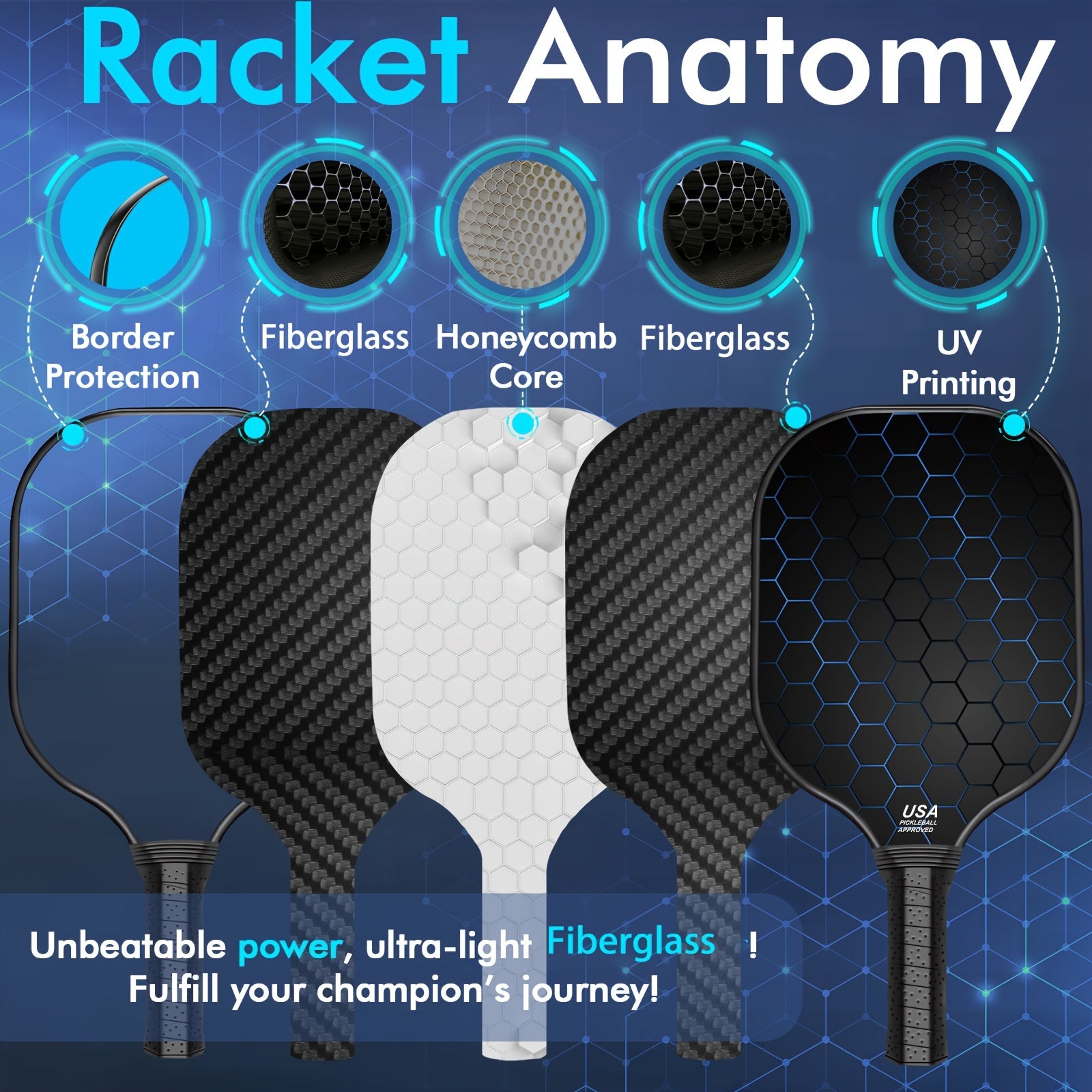 2pcs USAPA Approved Carbon Fiberglass Pickleball Paddles Set With 4 Balls