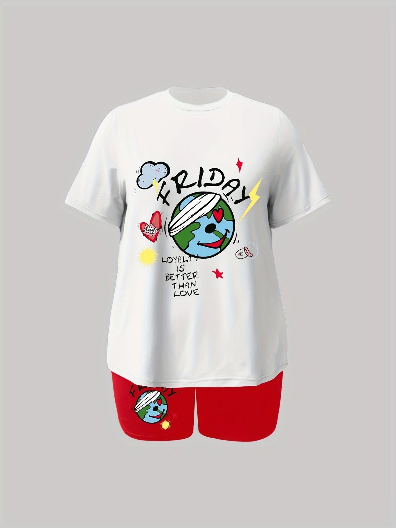 Earth Print Crew Neck Short Sleeve Top & Shorts Set