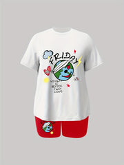 Earth Print Crew Neck Short Sleeve Top & Shorts Set