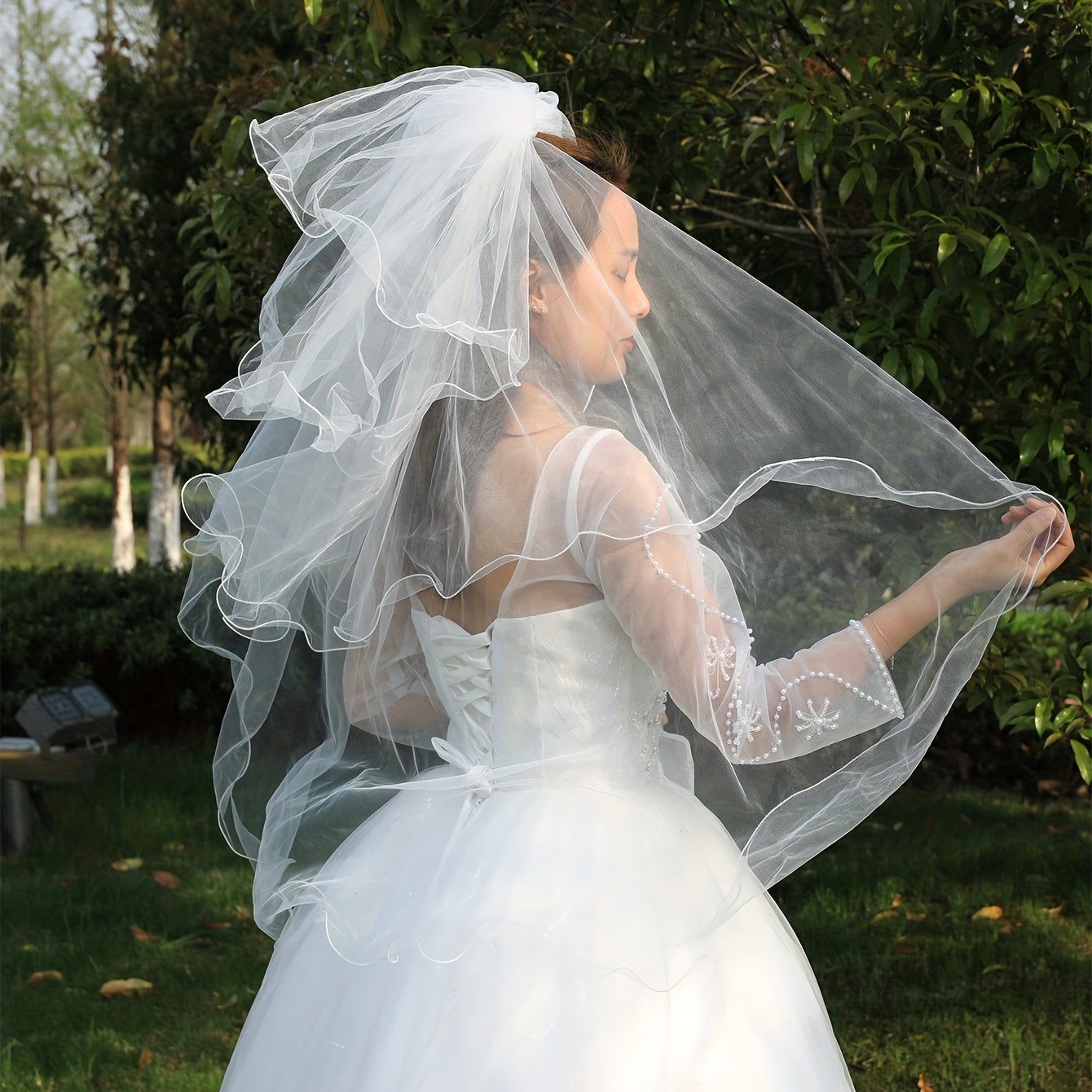 Bridal Wedding Veil With Comb White Faux Pearl Hair Accessories