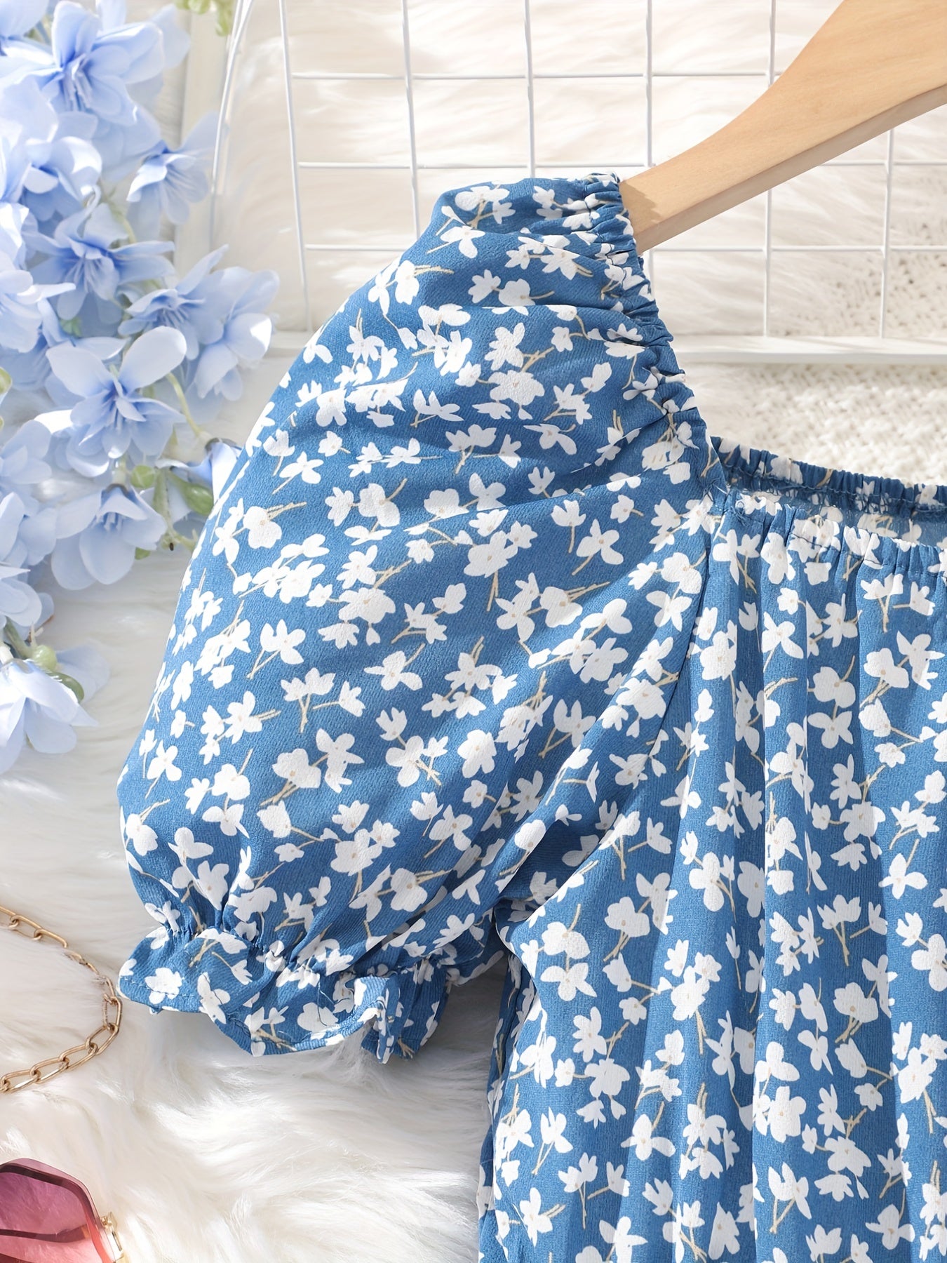 Girls Floral Print Square Neck Casual Dress for Summer