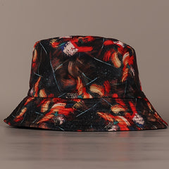Red Reversible Bucket Hat Abstract Lines Fisherman Cap Vintage Lightweight