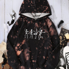 Tie Dye Skulls Hoodie Girls Halloween Long Sleeve Hooded Top