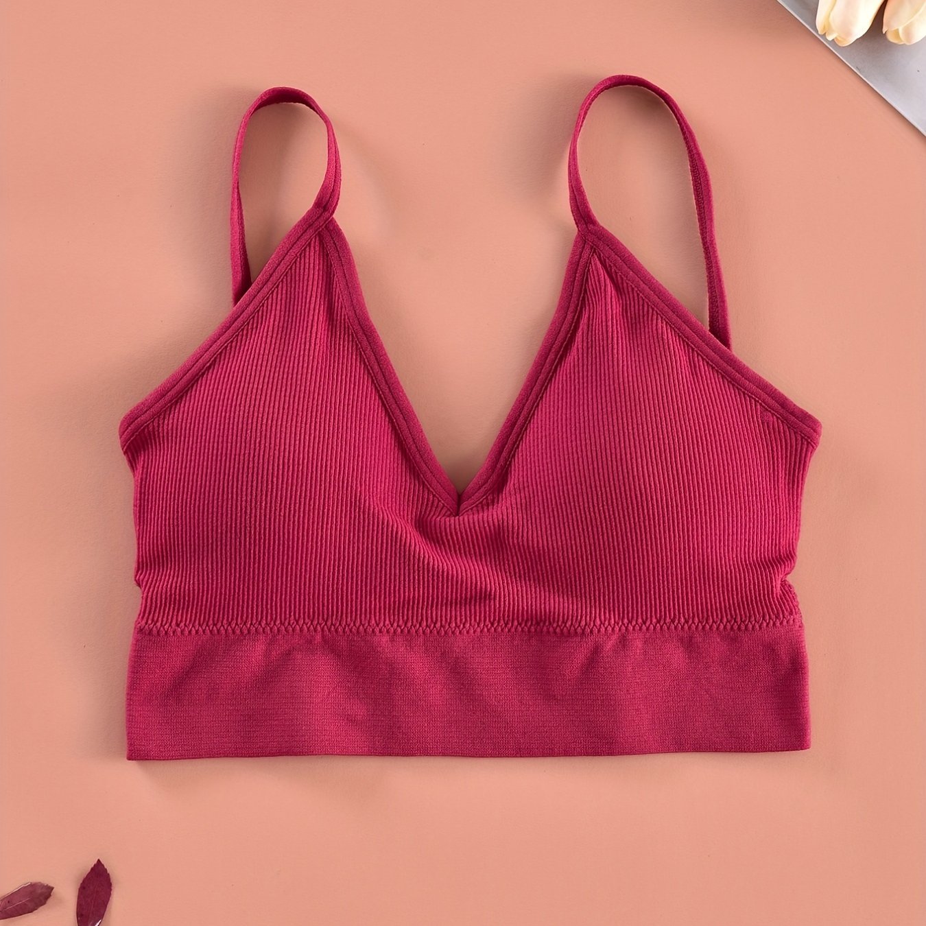 Ribbed Cami Crop Top V Neck Backless