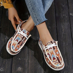 Women's Printed Canvas Lace Up Low Top Casual Flat Sneakers