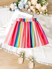Toddler Girls Striped Block Elastic Waist Casual Skirt Kids Summer Clothes