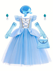 Girls Princess Costume Puff Sleeve Fancy Party Dress Up Set