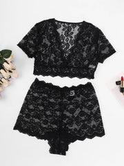 Floral Lace Lingerie Set Bra & Mesh Panties Sexy Underwear
