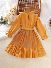 Girls' Ruffle Collar Flutter Lace Long Sleeve Casual Dress
