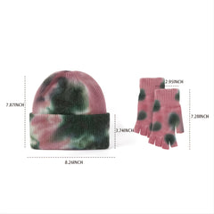 Wool Tie Dye Half Finger Gloves Hats Warm Gradient Ear Protection