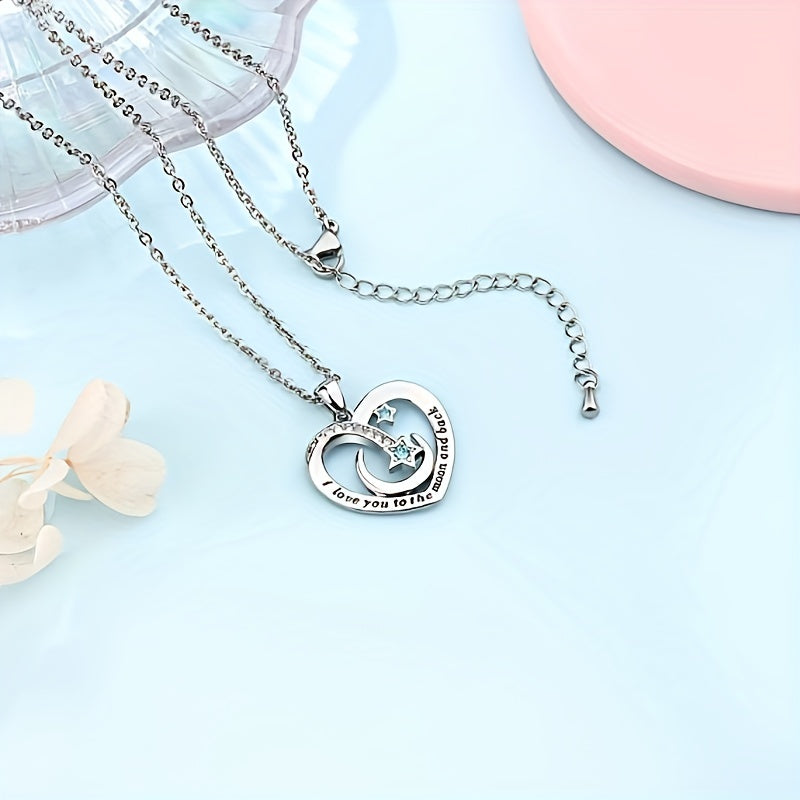 Heart Star Moon Copper Zircon Pendant Necklace With Meaningful Message Card