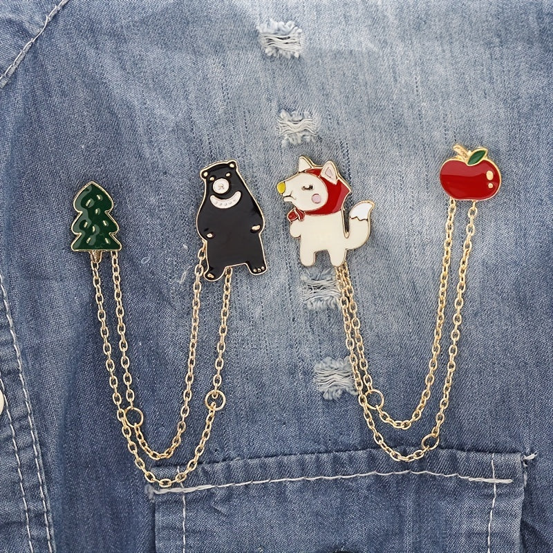 Boys Cartoon Animal Bear Pilot Wolf Brooch Corsage