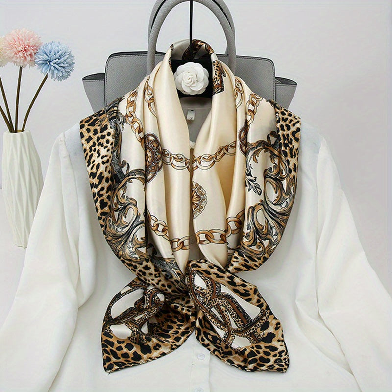 Leopard Print Silk Satin Bandana Large Square Scarf