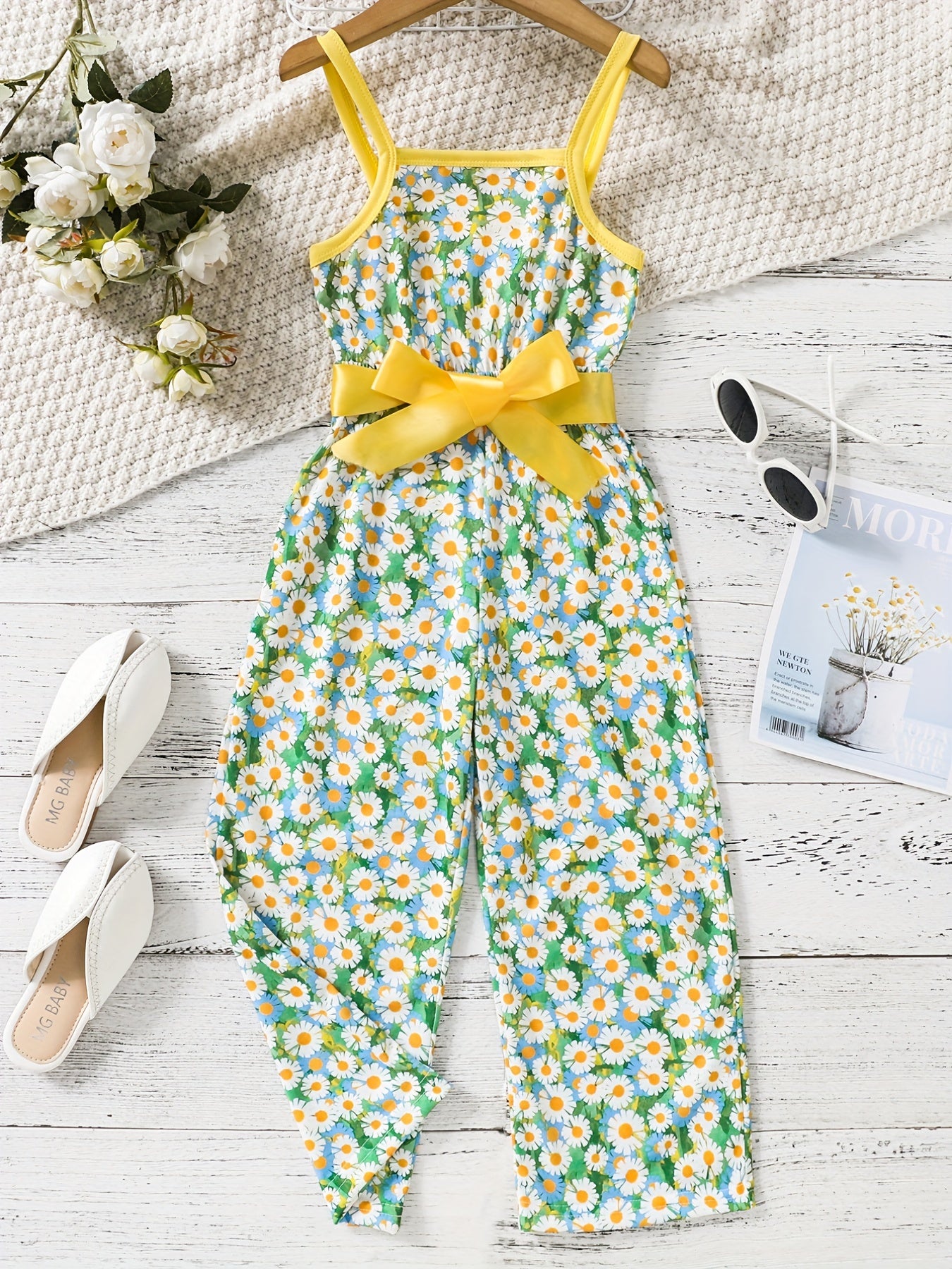 Toddler Girls Daisy Cami Rompers Wide Leg Jumpsuits For Beach Vacation