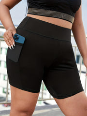 Solid High Rise Skinny Biker Shorts With Pockets