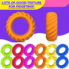 Colorful Spiky Sensory Finger Fidget Rings for Restless Hands - Set of 24