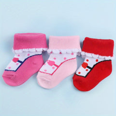 3 Pairs Baby Girls Princess Bow Dot Pattern Lace Crew Socks