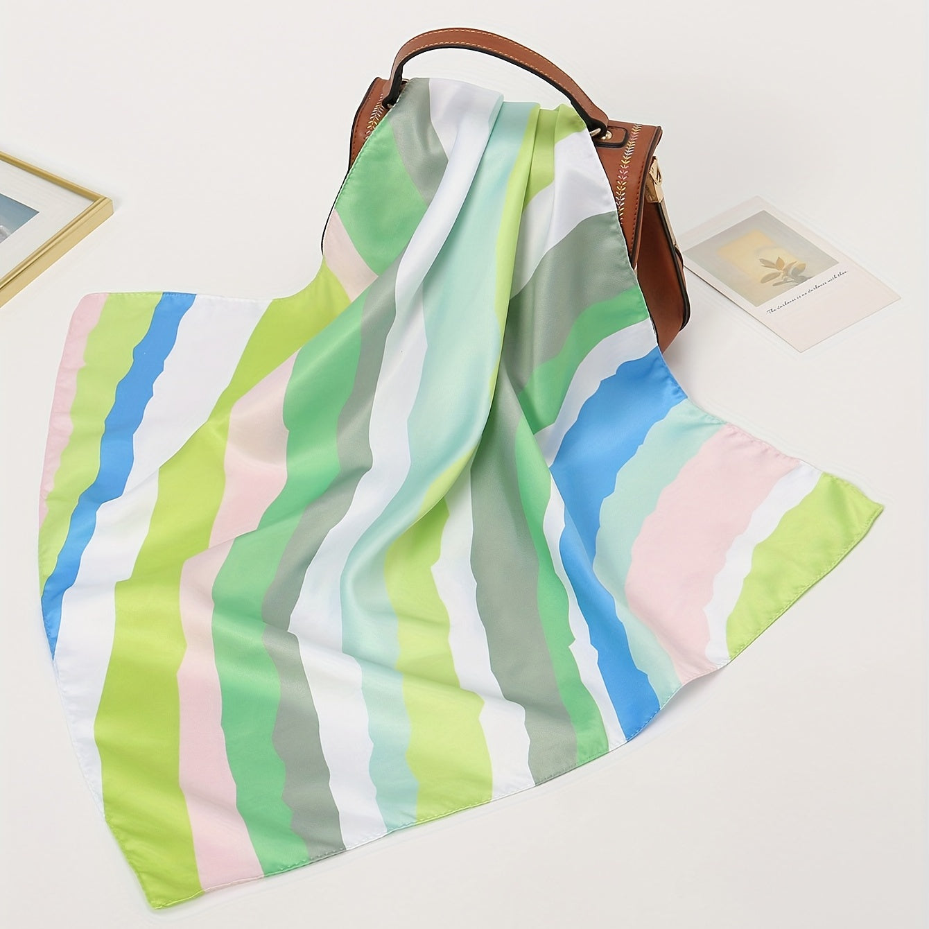 Colorful Striped Square Scarf Printed Casual Bandana Woman Neckerchief